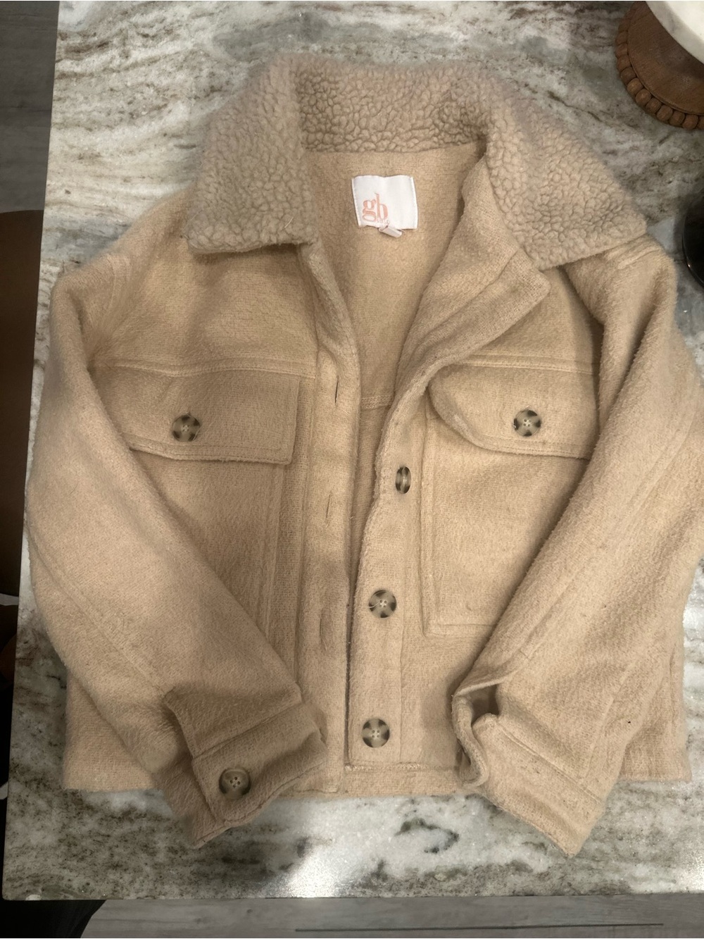 GB girls Tan Teddy Sherpa Collar Jacket